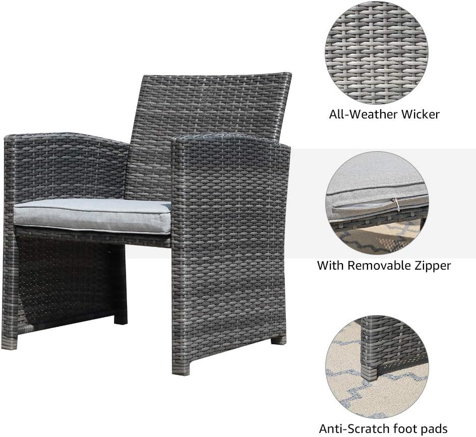 OC Orange-Casual 3 Piece Patio Furniture Set, Outdoor Wicker Conversation Set, Porch Chairs with Storage Coffee Table, Modern Rattan Bistro Set, Balcony Garden Deck Outside, Grey : Patio, Lawn & Garden