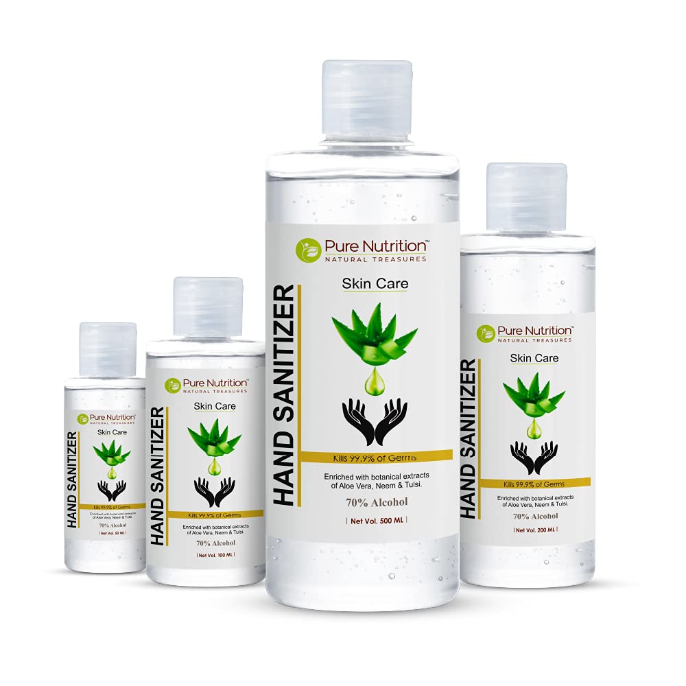 Pure Nutrition Hand Sanitizer | For germ-free hands - (50ml + 100ml + 200ml +500ml) Combo of 4