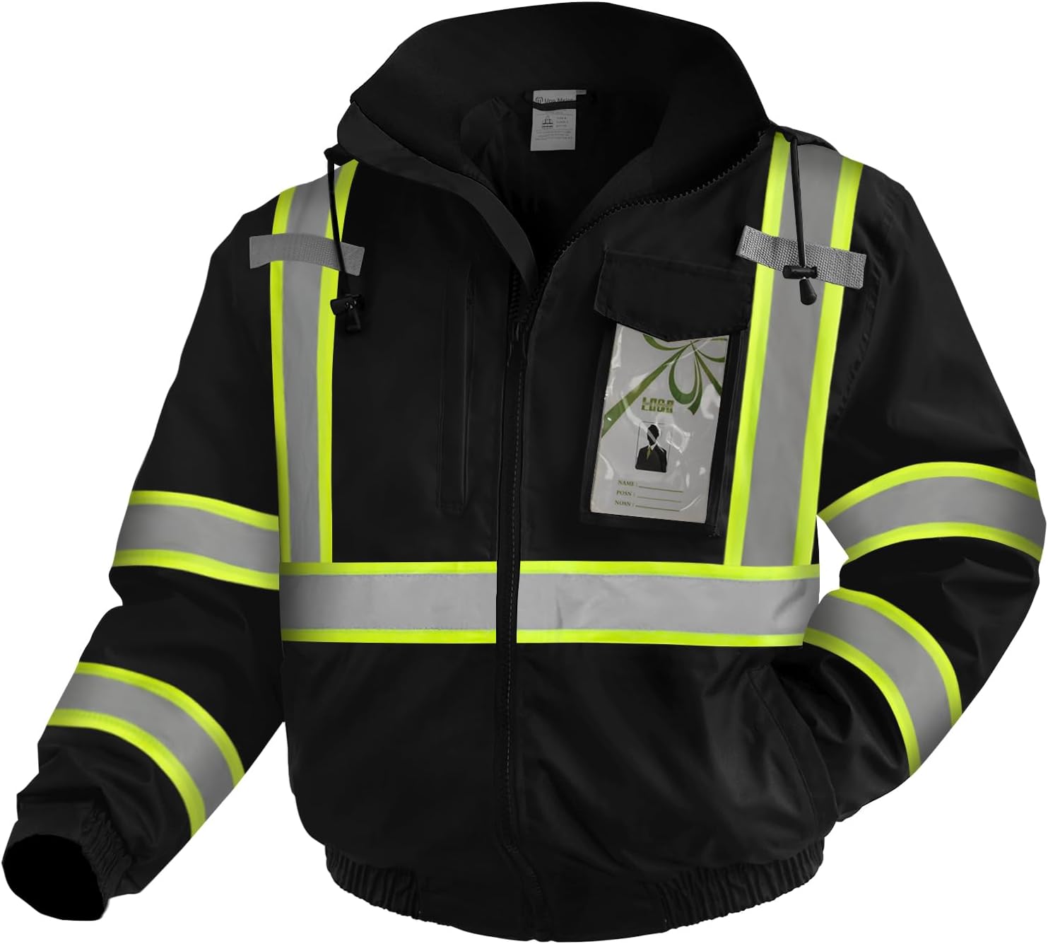 Hi Vis Rain Jackets, Reflective Safety Jacket with Pockets for Men& Women, Construction Coats for Cold Weather, Waterproof Rain Gear, Class 3, Black with Bottom, 4XL
