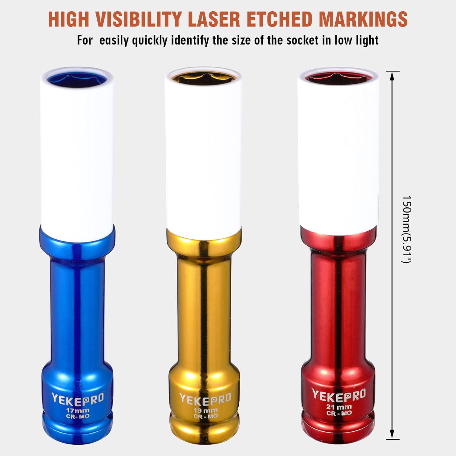 Lug Nut Socket Set 1/2" Drive Impact Tools, Non-marring & Thin Wall Lug Nut Socket Set, Extra Long 150mm Deep Socket for Wheel Lug Nut Remover, 3pcs Metric Sizes 17 19 21mm, 6 Point, W12003A - Image 2