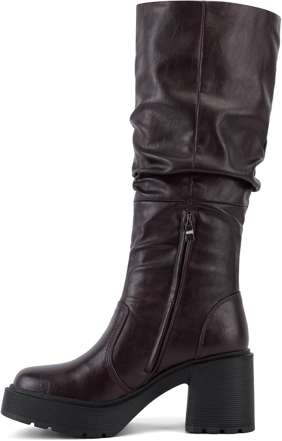 UBWDU Women's Platform Campus Knee High Boots Side Zipper Chunky Block heel Tall Boots Square Toe Long Leather Booties - Image 9