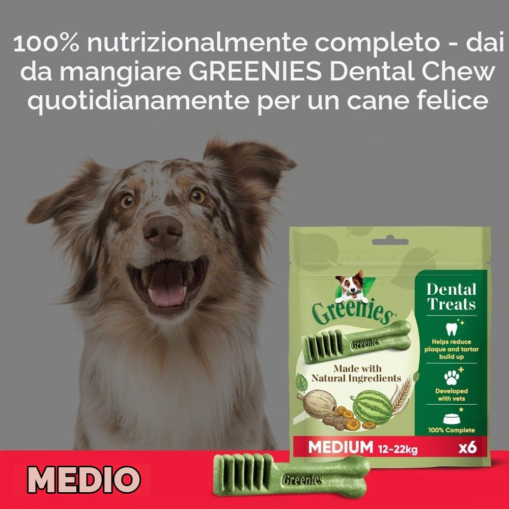 Greenies Snack Dental Regular para Perros da 11kg a 22kg - Pacco in 6 x Bolsa a 340g (2,04 kg)