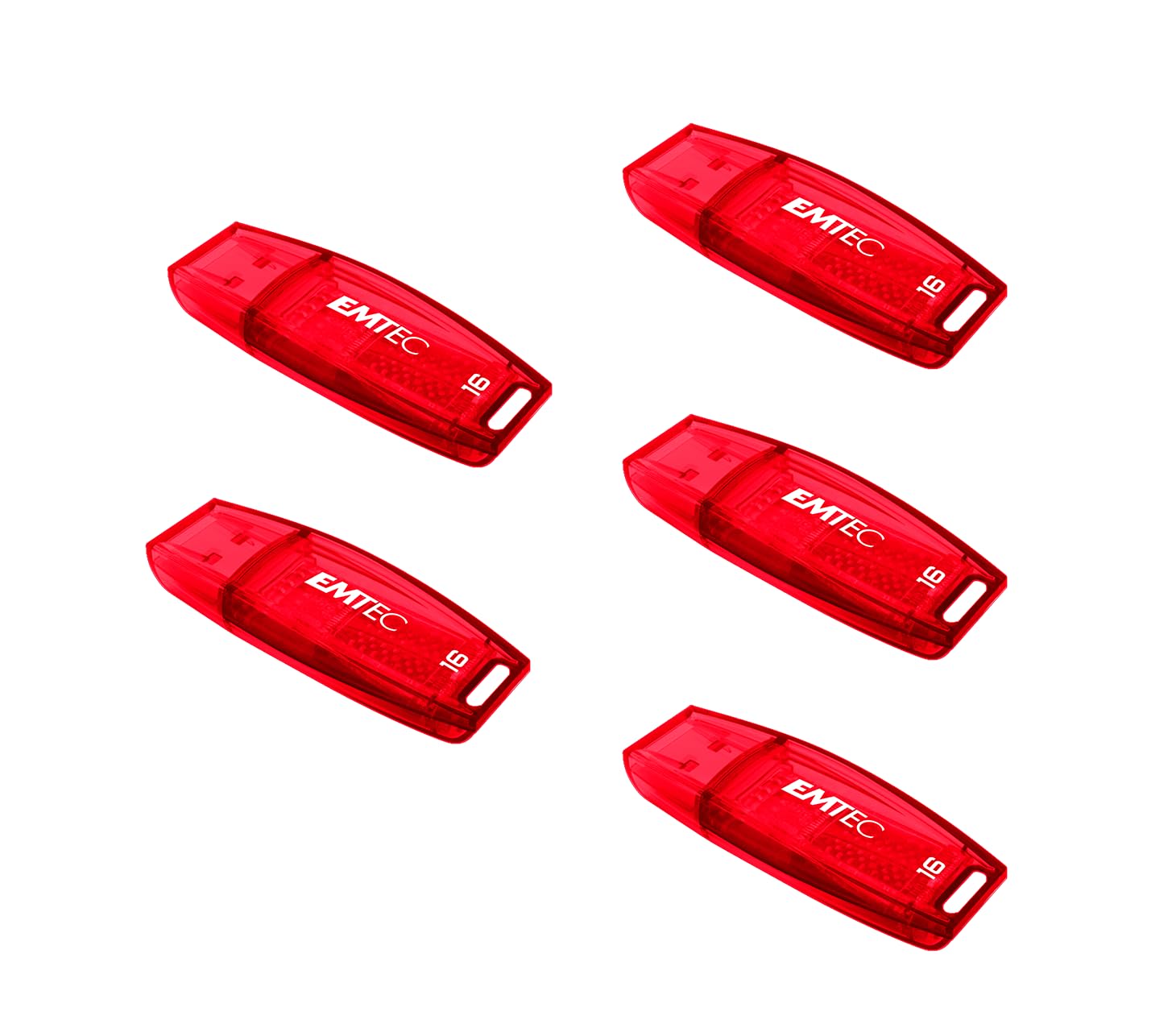 EMTEC - Lot de 5 Clés USB 2.0 C410 16 Go - Plastique Transparent - Vitesse de Lecture 15MB/s - Stockage de fichiers, Transfert de données, Informatique - Rouge
