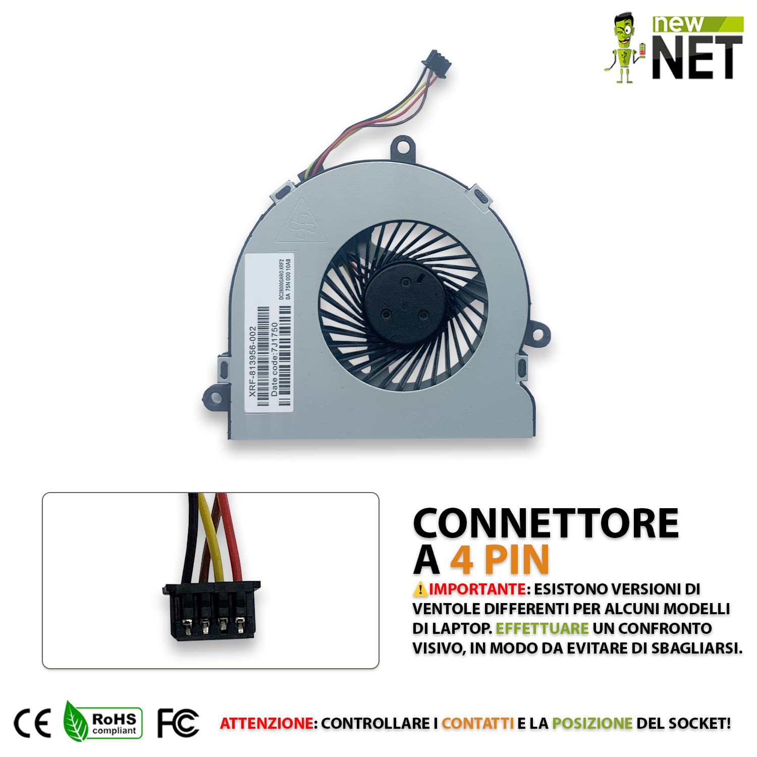 new net - Ventola CPU Fan Compatibile con HP 925012-001 SPS-925012-001 [Slim - Diametro 45 mm]