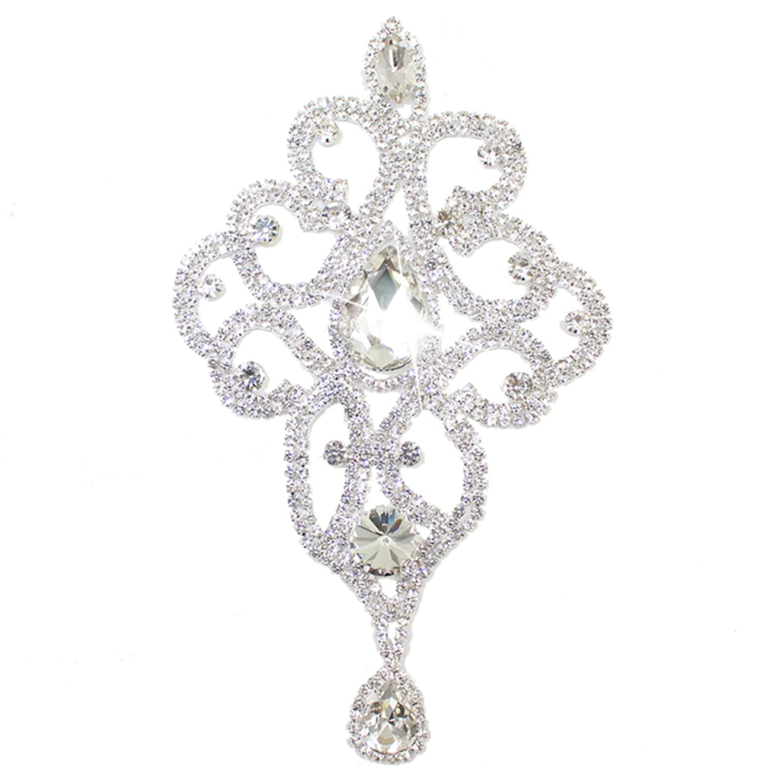 PEARLY JUN Rhinestone Applique Crystal Applique Hand Sewing, Flower Glass Alloy Rhinestone Patch for Craft Projects DIY Wedding Clothes Shoes Hats Bags. (YH Z002-silver)