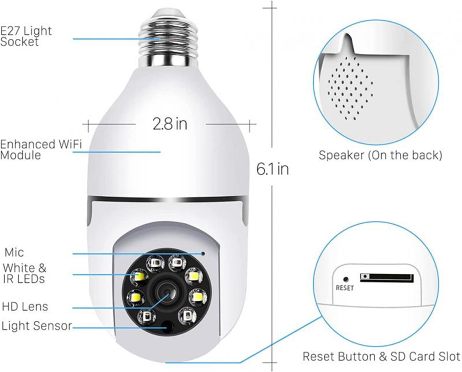 Caméra Ampoule 5G, Caméra De Surveillance Ampoule E27 Sans Fil Wifi Moniteur De Sécurité Vidéo Vision Nocturne Caméra De Suivi Humain Automatique