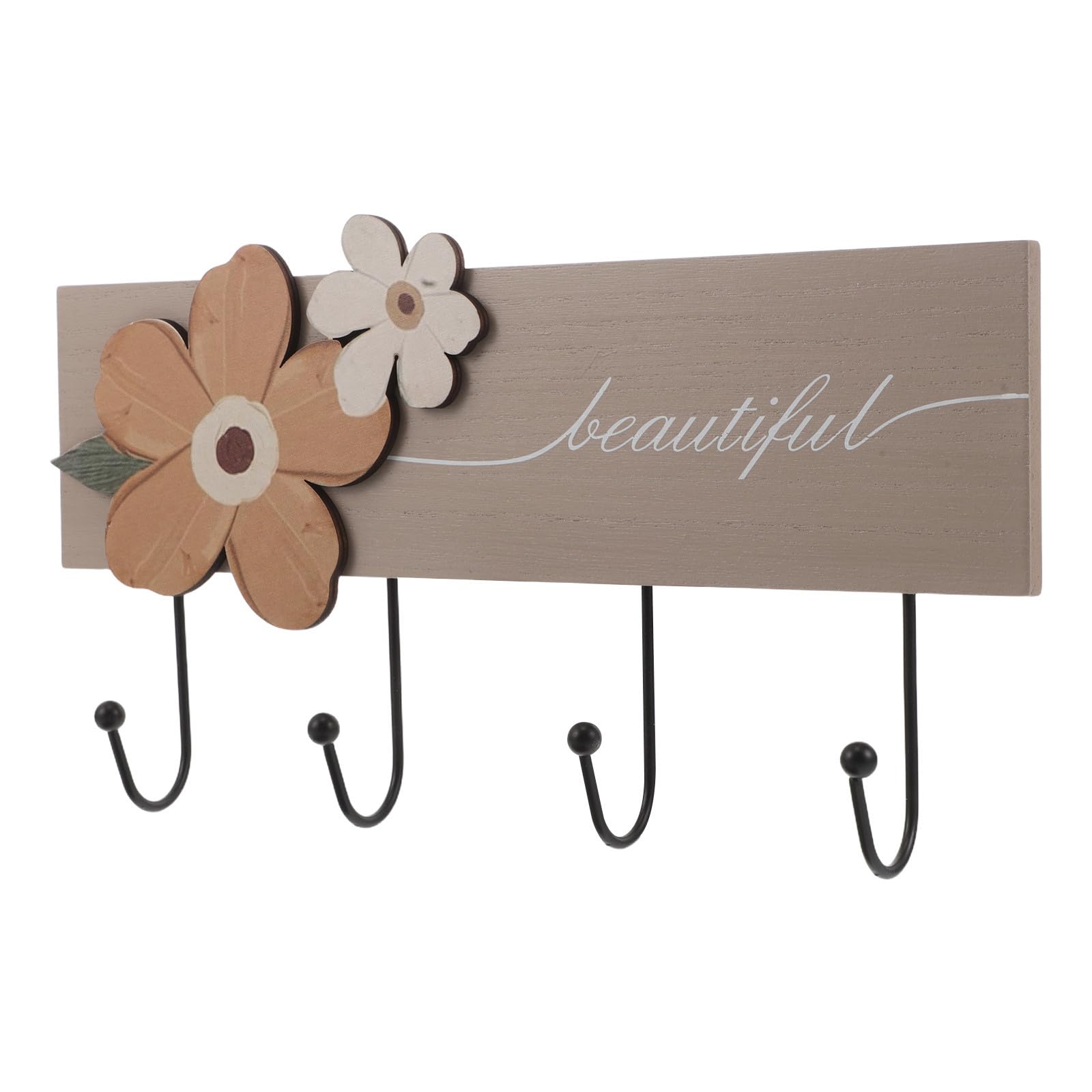 Perchero de pared de madera caqui con ganchos para ropa