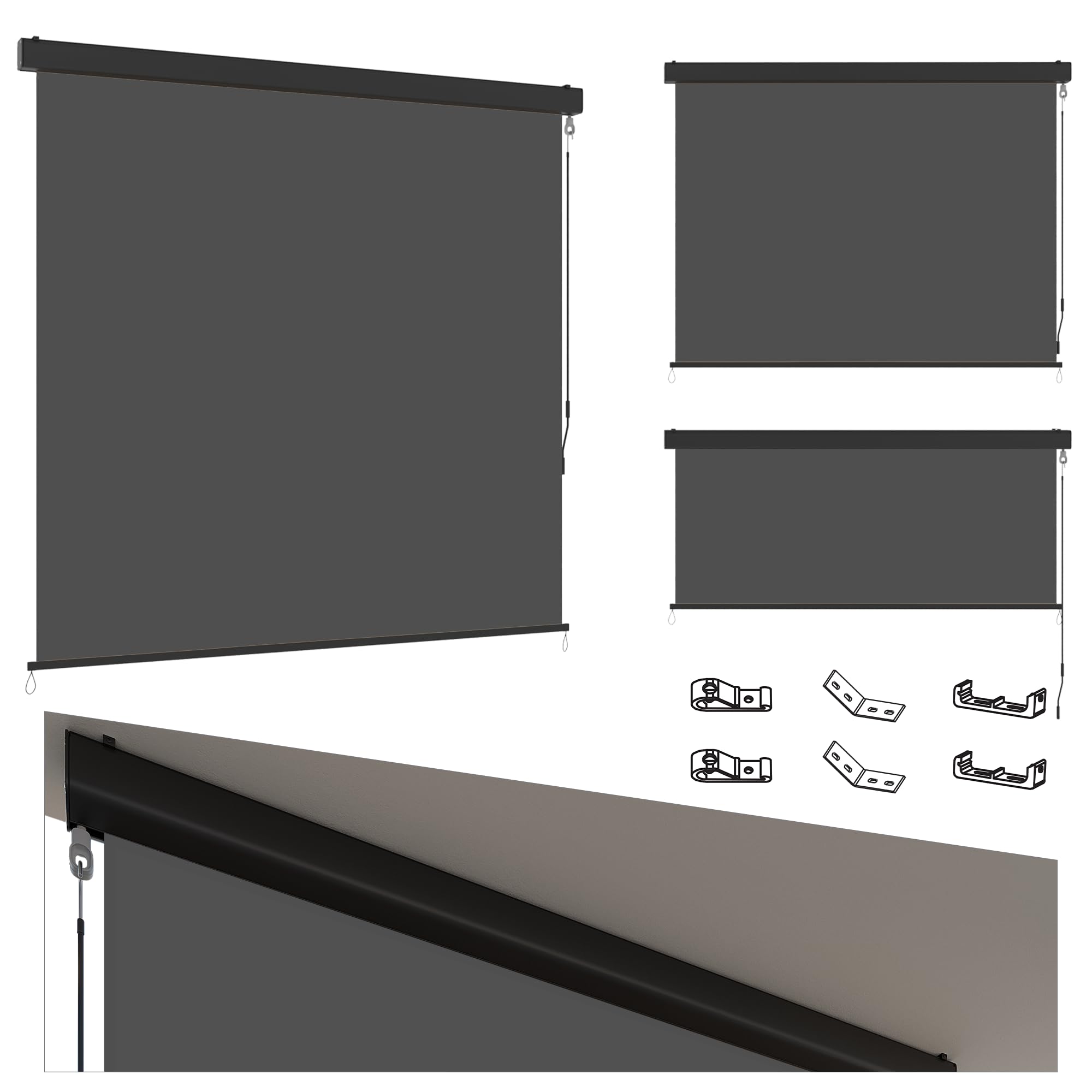 YODOLLA Store Vertical, Rétractable avec Coffre, Occultant Exterieur Fenetre, Auvent rétractable 160x250cm, pour Balcon, Terrasse, Jardin et Intérieur, Gris foncé