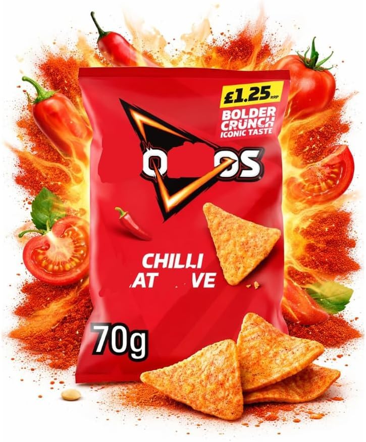 Doriitoss Chilli Tortilla Chips 70g Spicy Crunchy Corn Snacks Bold Chilli Flavour Crisps Perfect for Lunchboxes, Parties & Sharing Iconic Crunch Snack (3x70g)