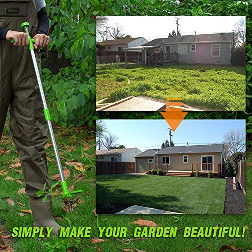 Tantrum Tow Ropes Stand Up Weeder, Manual Weed Puller Root Removal Tool with 3 Claws - Hand Weeder Gardening Tool Stainless Steel