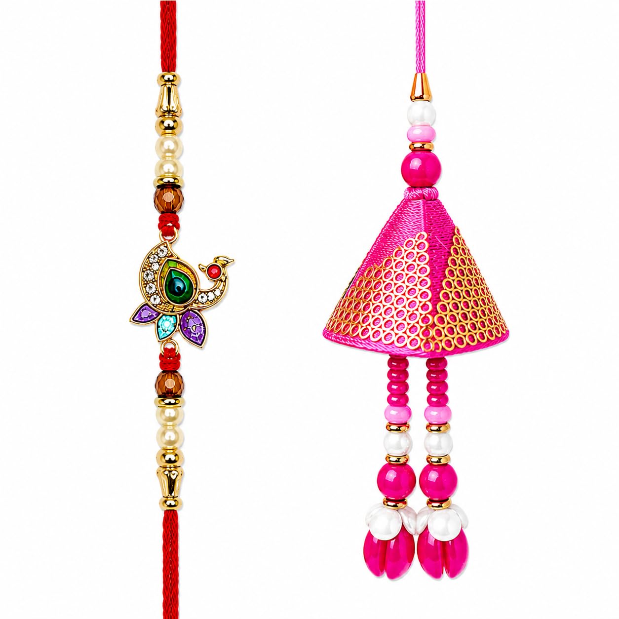 Designer Bhai Bhabhi Rakhi Lumba (Latkan) Set Multicolor Kundan | Premium Handmade Raksha Bandhan Thread With Tilak & Akshat for Brother & Sister-in -Law | Traditional Ethnic Combo for Newly Weds Couple-image-29