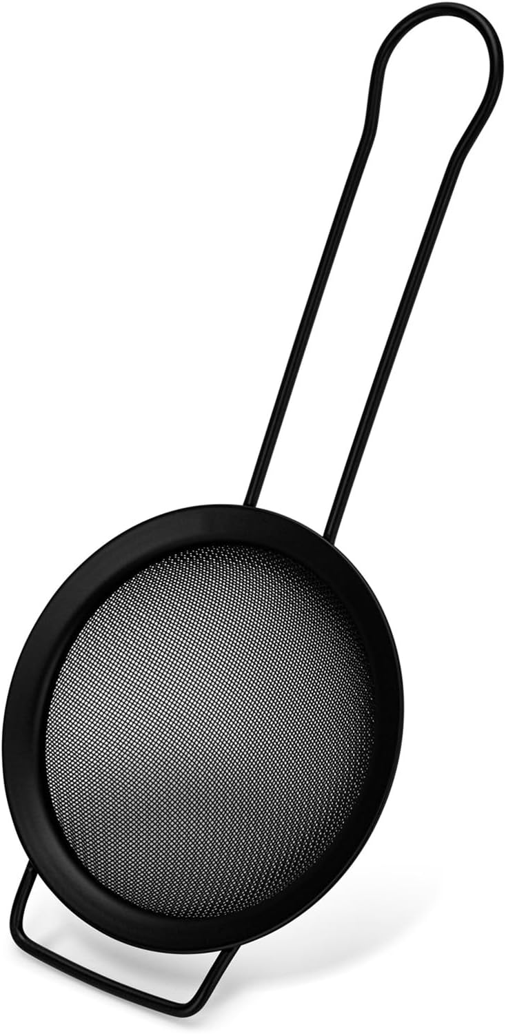 Fissman Fine Mesh Strainer 12cm with Handle, Kitchen Fine Mesh Seive Stainless Steel, Sieve Sifters For Food, Tea, Rice, Oil, Noodles, Fruits, Vegetables - Easy to Clean, Rust Proof (Black)