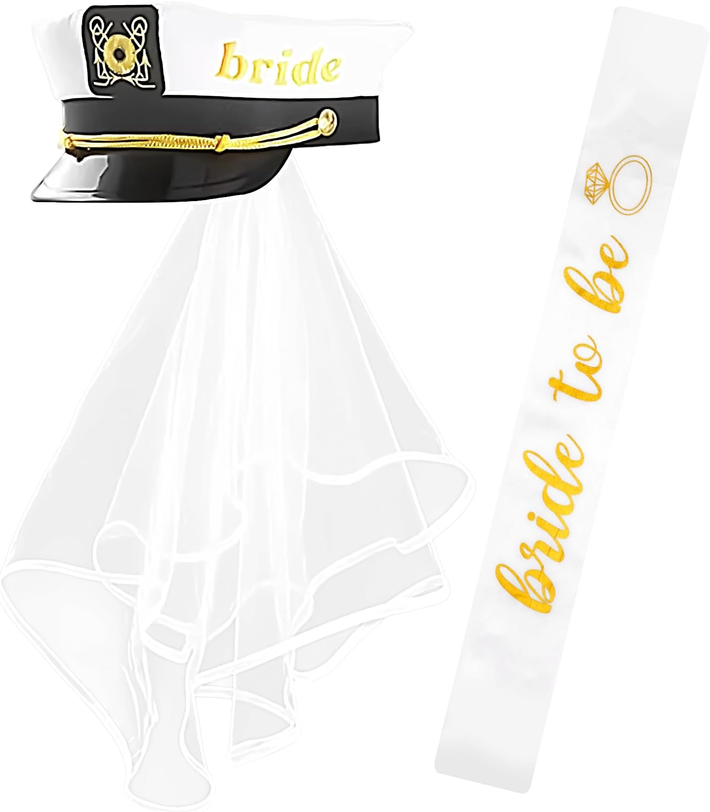 BARUNBride Captain Hat - Bride Captain Hat with Veil,Bride Sailor Hat,Bachelorette Captain Hat,Bachelorette Sailor Hat