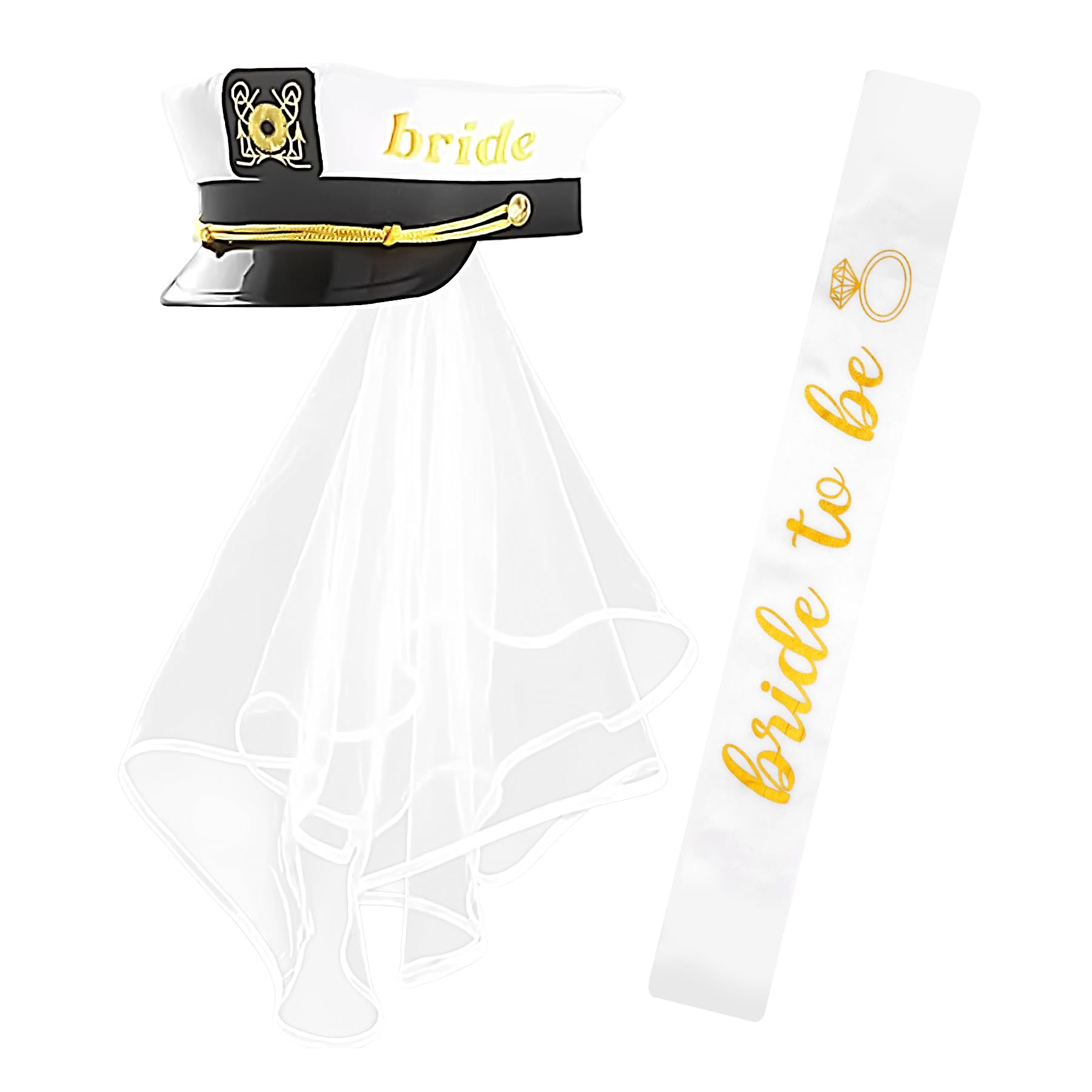 BARUNBride Captain Hat - Bride Captain Hat with Veil,Bride Sailor Hat,Bachelorette Captain Hat,Bachelorette Sailor Hat