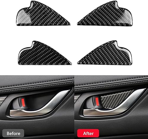 Miniatura 5 de 4 piezas para manija interior de puerta, cubierta de fibra de carbono, compatible con Mazda 3, 6, CX-3, CX-5, 2014-2018