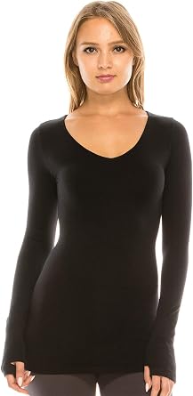 Kurve Womens V-Neck Long Sleeve Warm T-Shirt, UV Protective Fabric UPF 50+ Made with Love in The USA