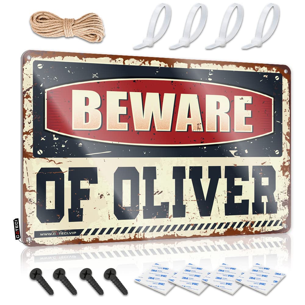 IBWNBBUSN Man Cabe Decor Beware Of Oliver Tin Sign Office Tin Sign Bar Signs For Home Bar Decor(30X40CM)