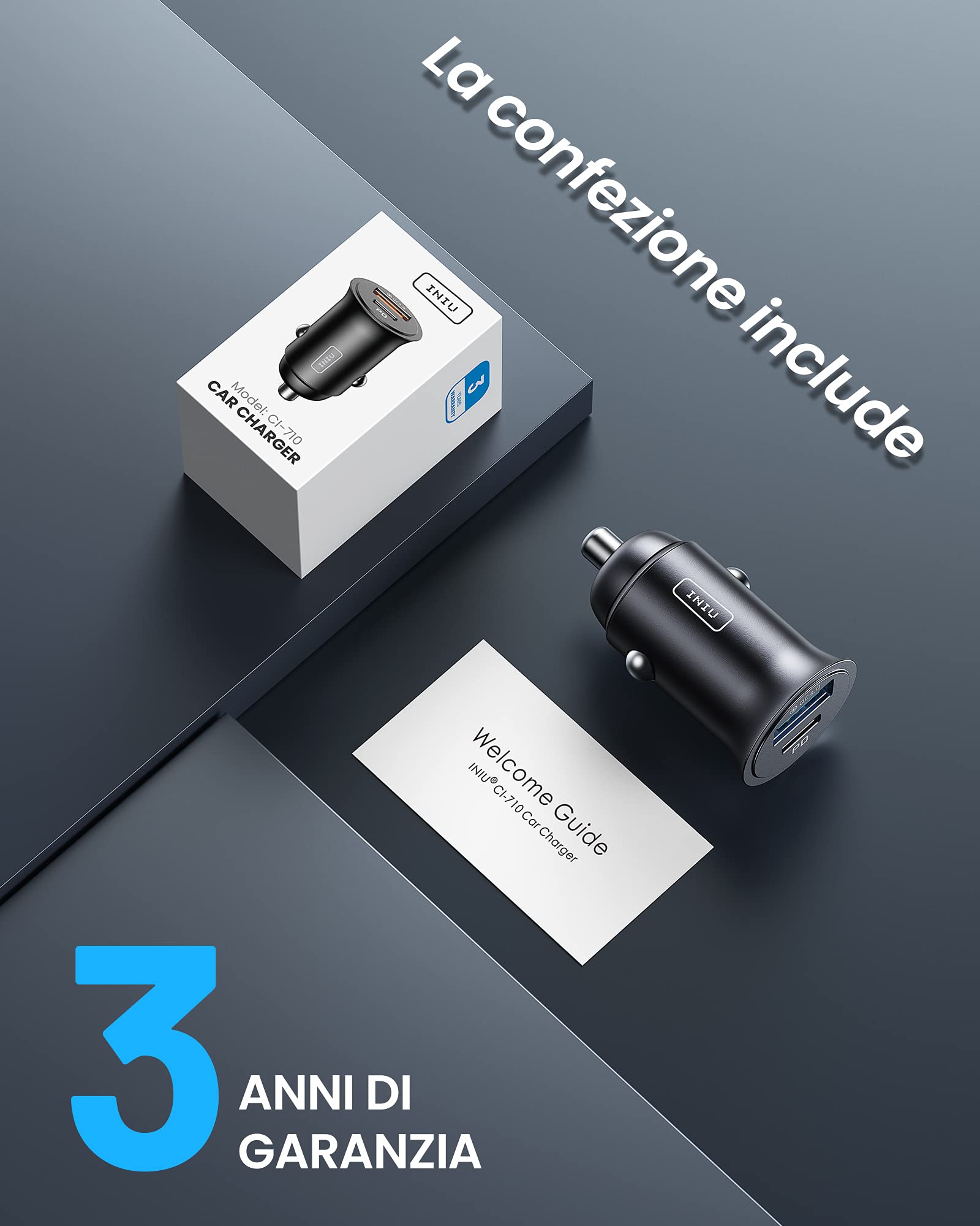 INIU Caricatore Auto USB C, 60W Combinati [Type C 30W + USB A 30W], Nero — immagine 11 di 16