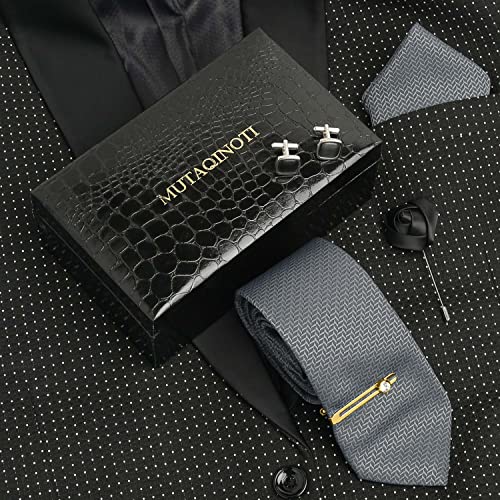 Image of MUTAQINOTI Mens Woven Premium Silk Necktie Suit Accessories Set With Pocket Square Cufflinks Brooch Golden Tie Pin (TEGP2)