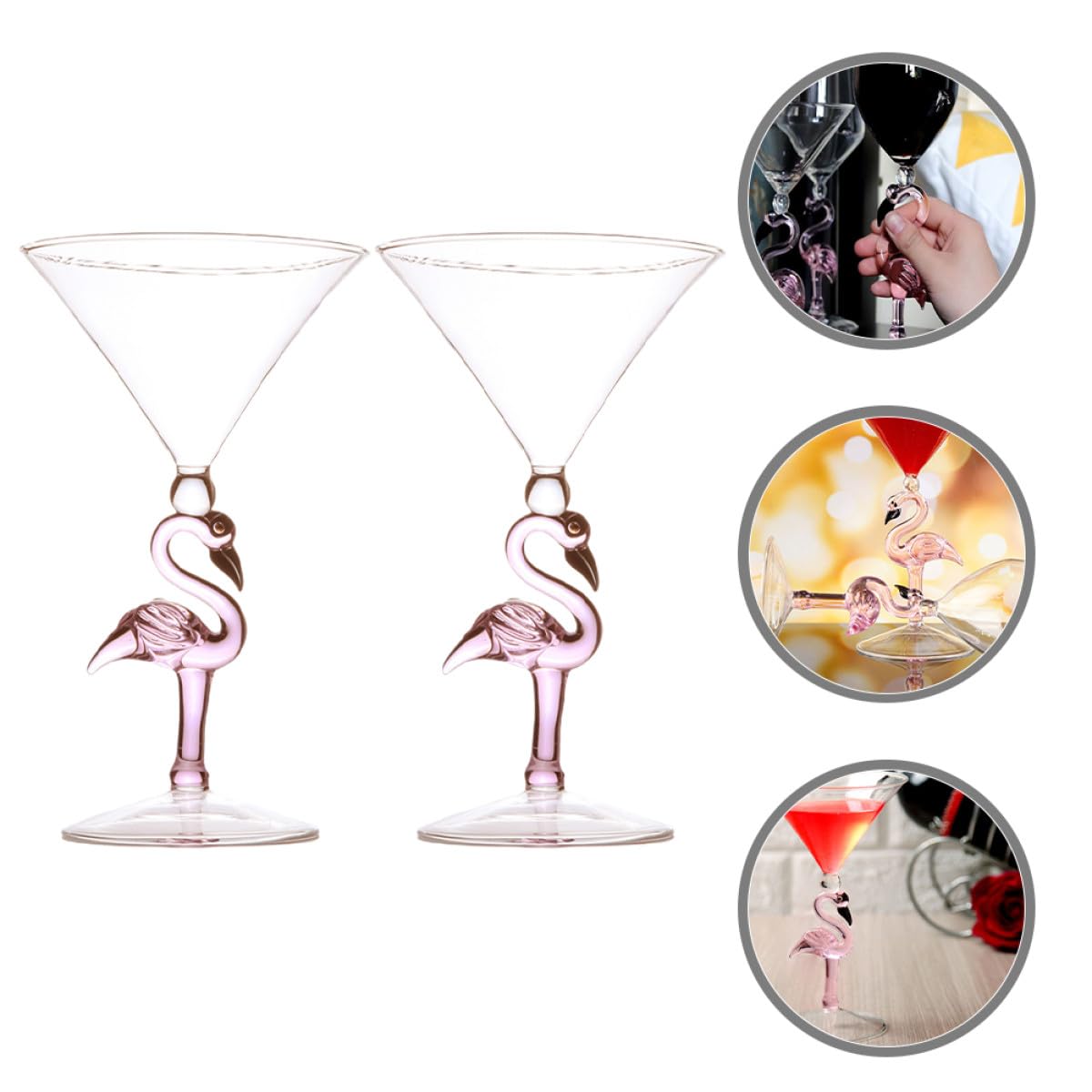 DOITOOL Copas de Cóctel de Vidrio Alimenticio 200 Ml, Diseño Flamenco Rosa, 2 Piezas Resistentes al Desgaste, Ideales para Fiestas, Bares y Uso Doméstico