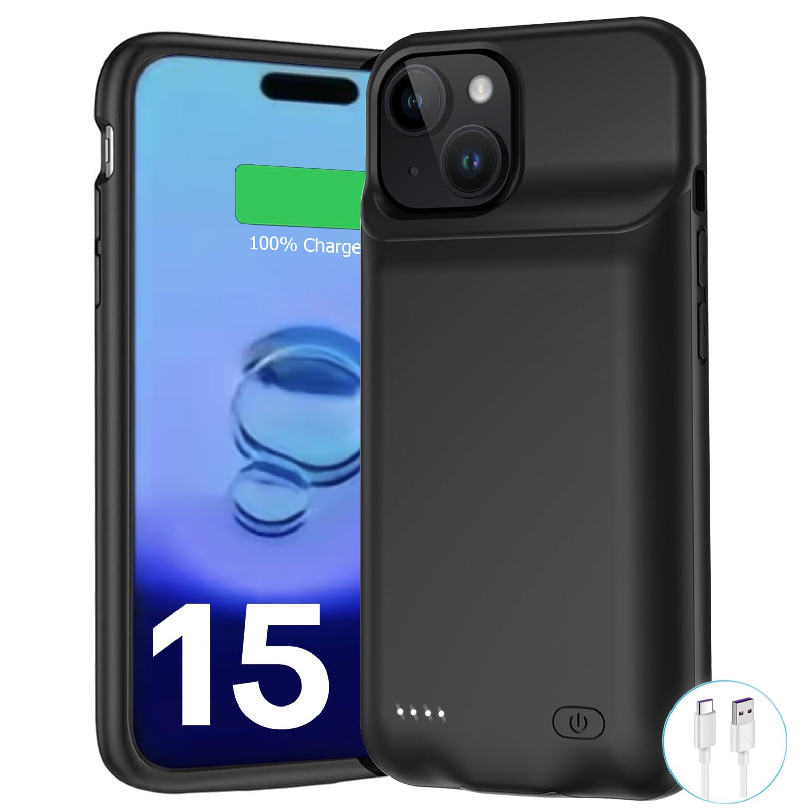 Battery Case for iPhone 15 Plus, Newest 9000mAh Slim Portable Protective Charging Case Compatible with iPhone 15 Plus (6.7 inch) with Carplay Rechargeable Extended Battery Pack Charger Case (Black)