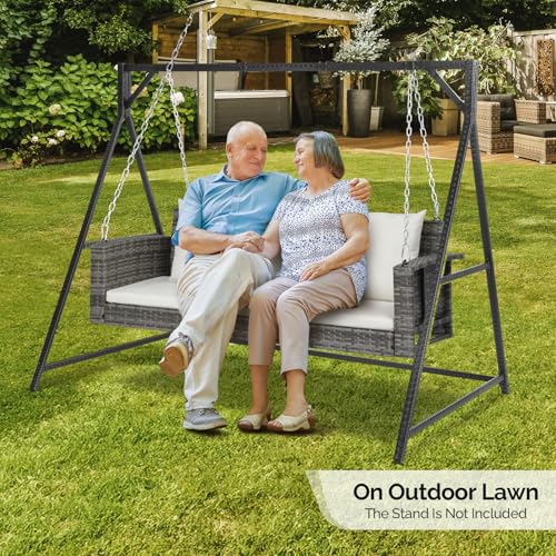 Image of VINGLI 5FT Wicker Swing, Rattan Porch Swing, Outdoor Hanging Seat, Grey