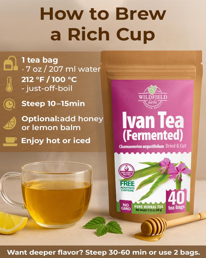 Image of 40 Bags Ivan Tea Siberian Fireweed Tea Herb Blooming Sally (Chamerion Angustifolium) - Ivan Chai 40 Count 1.5 g Bags Epilobium Angustifolium Иван Чай
