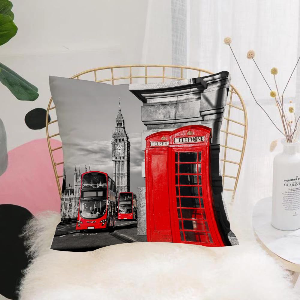 HYOSXW Cushion Cover,Throw Pillow Case Home Decorative for Living Room Bedroom Sofa Chair 16X16 Inch,London telephone booth in the street. Traditional local cultural icon England,Pillowcase 40X40cm