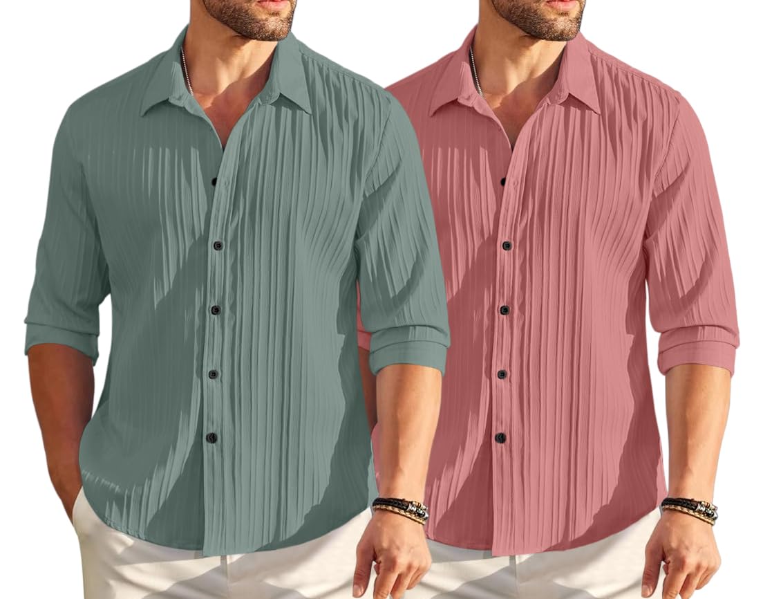 ROYALSCOUT Combo of 2 Textured Shirts for Men | Long Sleeves Perfect for Smart Workwear, Relaxed Outings, or Formal Occasions