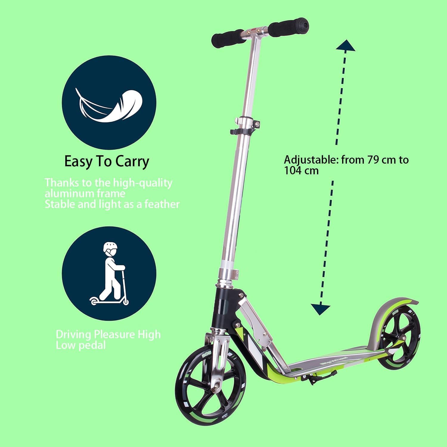 Adult Scooter - Folding, Adjustable Height, Big Wheels, Lightweight All-Aluminum Frame | Suitable for Teens 12+ | 240lbs Weight Limit