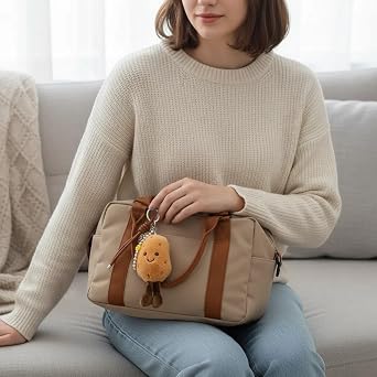 Coffee Cup Plush Keychain - Adorable Smiling Face Plushie Charm with Cute Bag Charms for Women