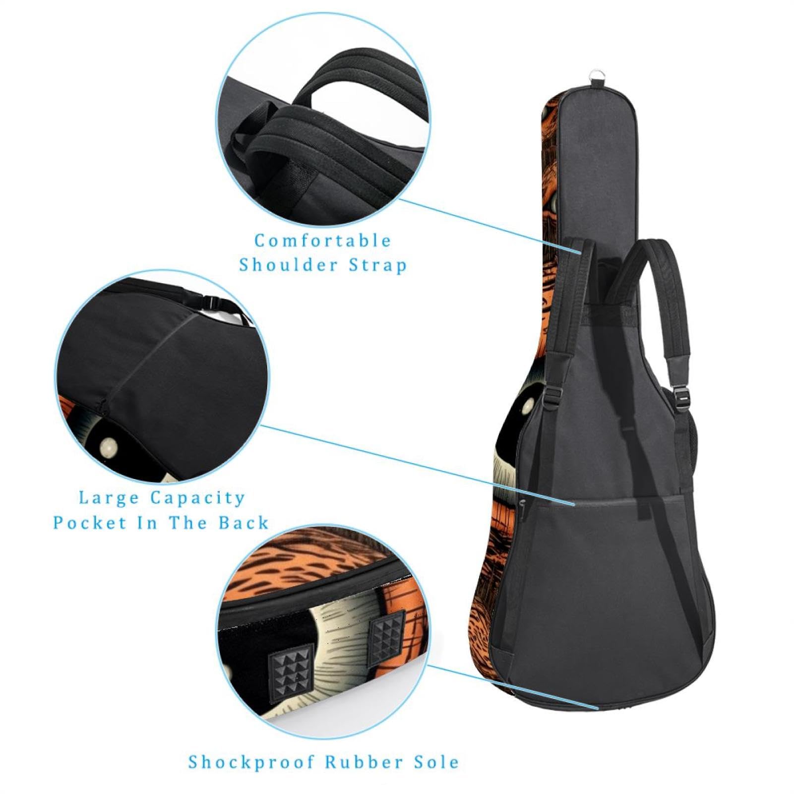Art Halloween Eyeball Decor 7 Akustikgitarrentasche mit 2 Taschen, verstellbarem Schultergurt und Rückenaufhänger, geeignet für E-Gitarren, Bassgitarren und klassische Gitarren,