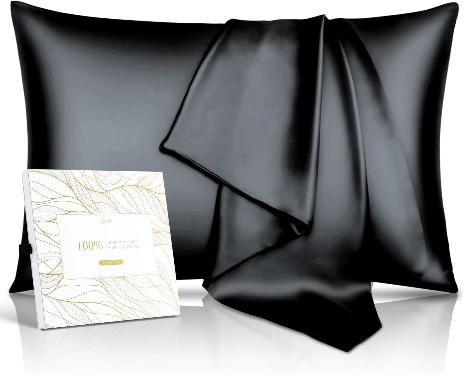 ioion 100% Pure Mulberry Silk Pillowcase for Hair & Skin,Black, King Size