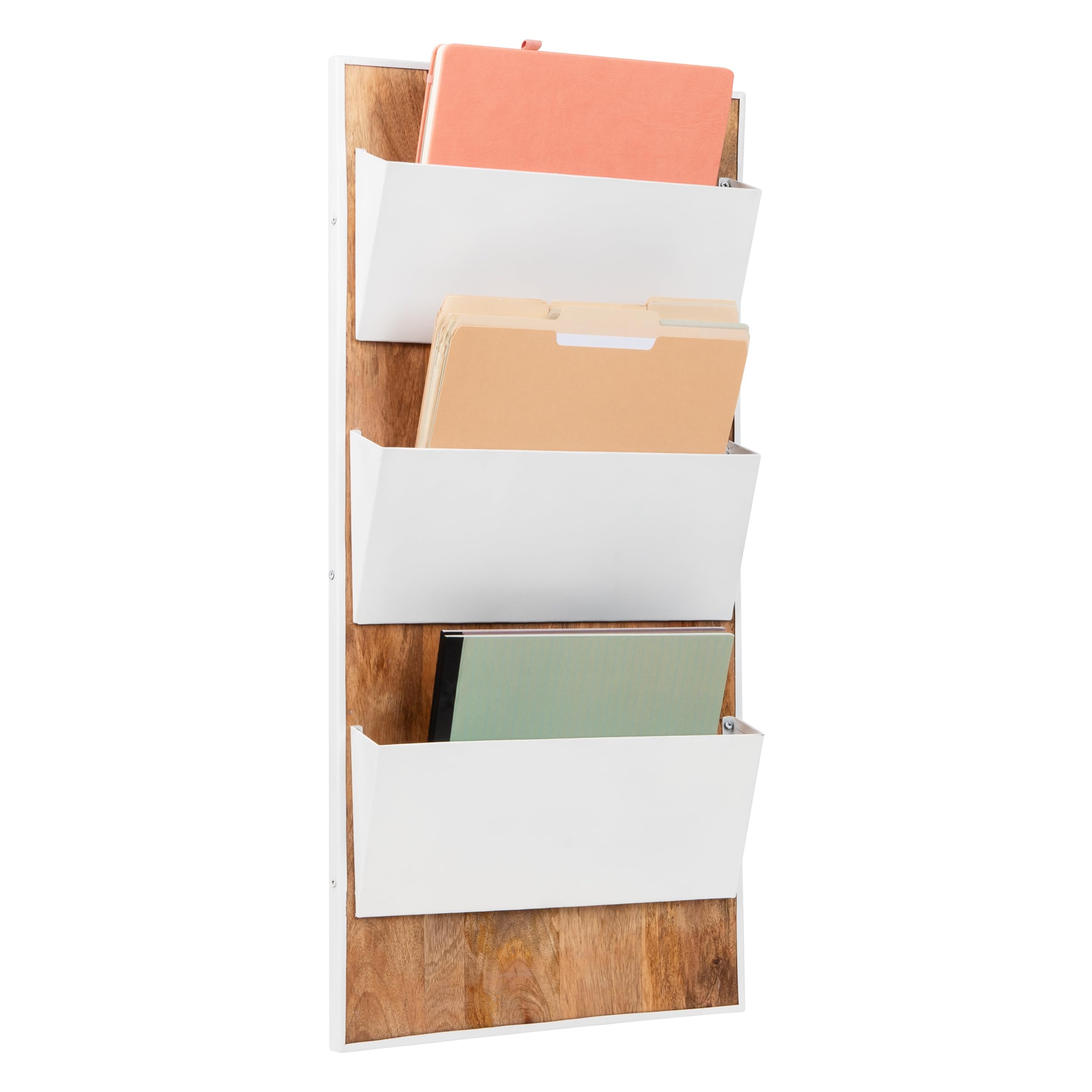Mind Reader 3-stöckiger Wand-Akten-Organizer, Holz und Metall, vertikales Regal für Post, Zeitschriften und Dokumente, Metall, Holz, Weiß