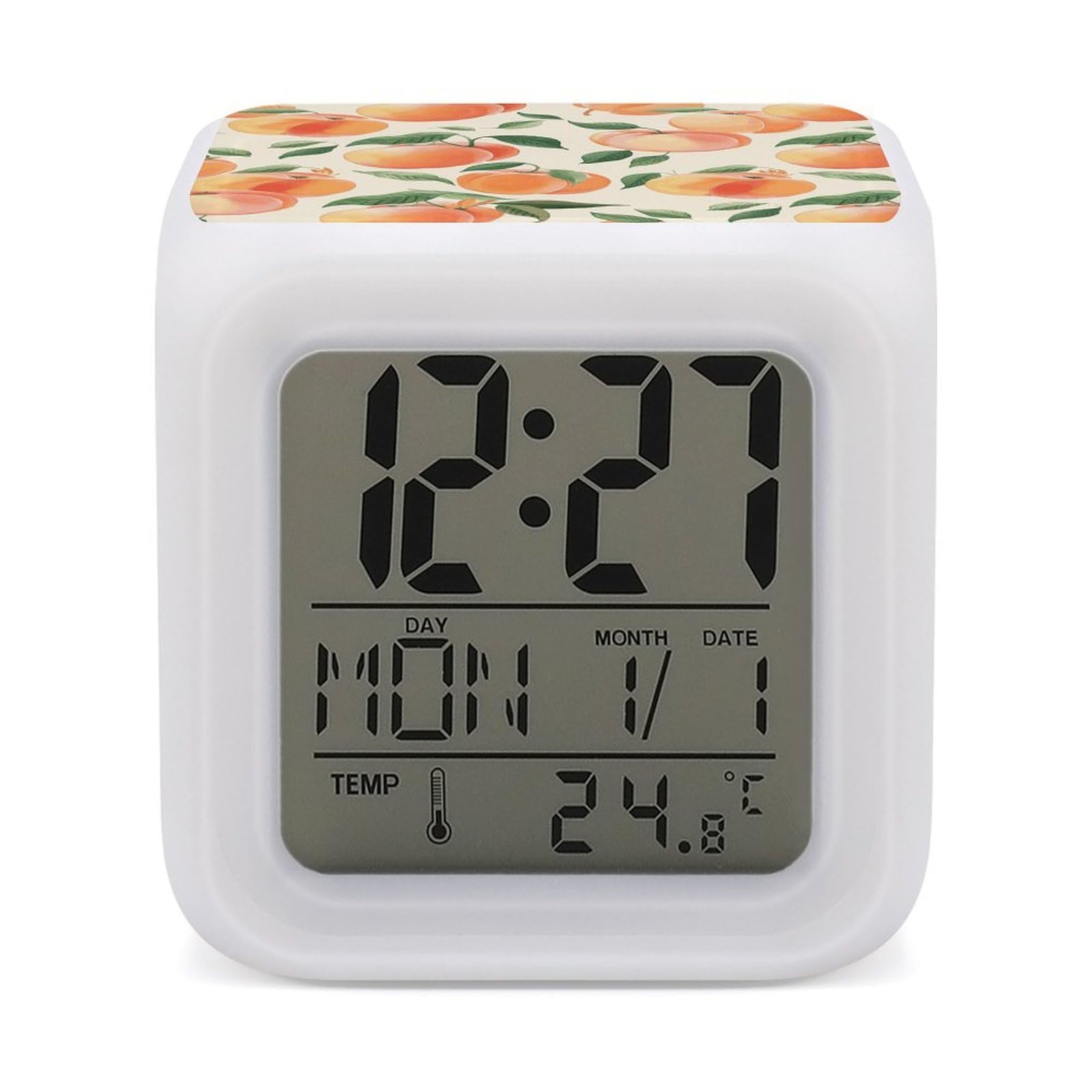 JTREHY Peach Alarm Clock Seven Color Night Light Digital Clock Precision Reliable Alarms Clocks for Bedroom Heavy Sleepers Adults Gift for Men and Women