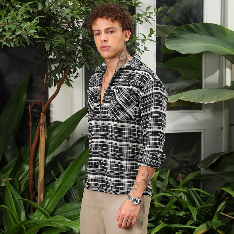 Image of CAHOOT Men's Multitrack Striped Oversized Shirt for Casual Wear | Spread Collar | Long Sleeve | Button Closure | Oversized Shirt Crafted with Comfort Fit for Everyday Wear