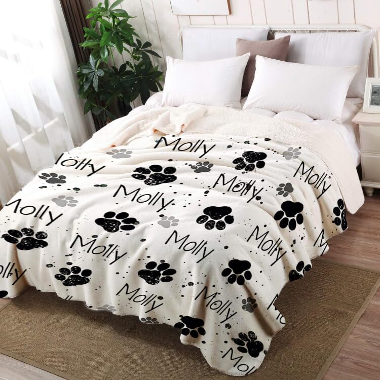 Miniatura 4 de Prints Fun Manta personalizada con estampado de patas para perro con nombre de mascota, mantas personalizadas para perros con nombre de mascota,