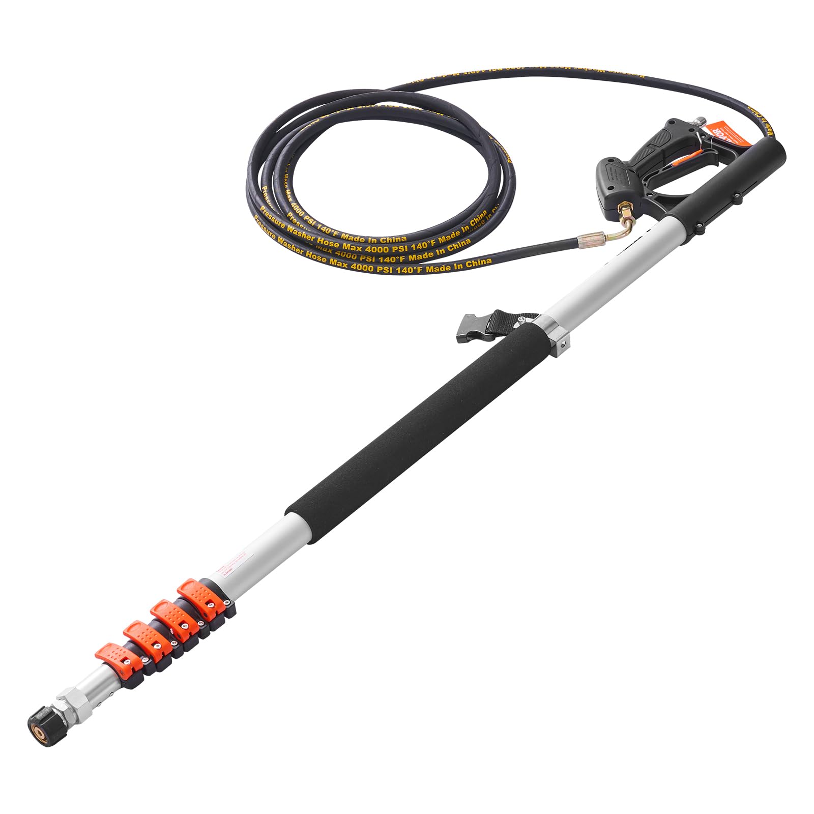 VEVOR Varilla Telescópica para Hidrolavadora, 4000 PSI, Limpiador de Canaletas, Cabezal de Cepillo, 5 Puntas de Boquilla Rociadora, Adaptador y Cinturón de Soporte Ajustable, 175 x 60 x 1393 mm