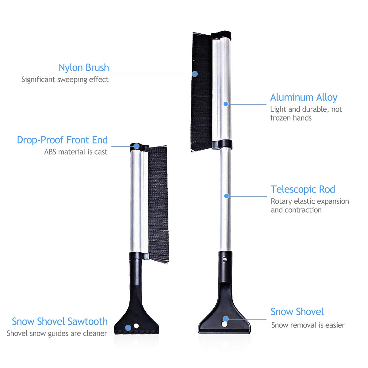 Ergocar Extendable Snow Brush Ice Scraper for Windshield Glass 2 in 1 Adjustable & Lightweight Snow Removal Shovel Brush Ice Scraper for car/SUV/Truck(Black)