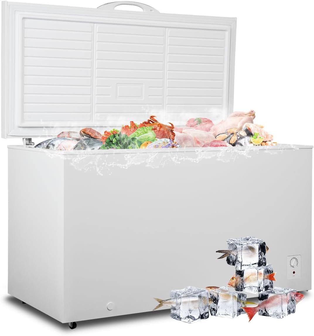 Smad 18 Cu. Ft. Chest Freezer, Large Deep Freezer with Removable Basket, 4 Wheels, Top Open Door Commercial Freezers 7 Adjustable Temperature, Low Noise, White