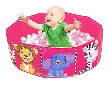 FunBlast Large Size Ball Pool for Kids, Foldable Square Zoo Ball Pool Play Tent Kids, Playground Tent House with 50 Balls Ball Pool Game for 2-5 Years Old Kids, Boys, Girls (Baby Ball Pit-Pink)