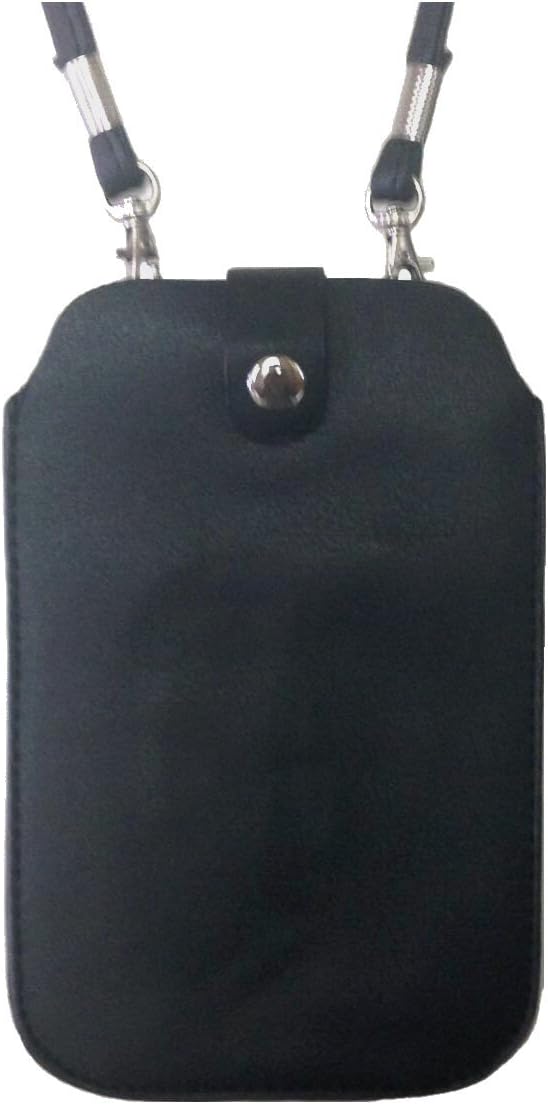 Leather Neck Pouch for iPhone Xs Max, 8 Plus & Other Smartphones (Style 3) - Black