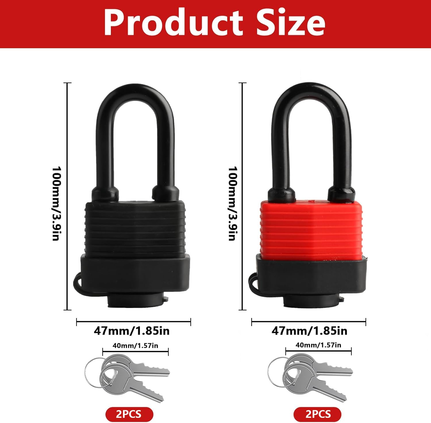 2 lucchetti con chiave, lucchetto di sicurezza, lucchetto lungo, resistente alle intemperie, con chiave, per armadietto, garage, recinzione, cancello da giardino
