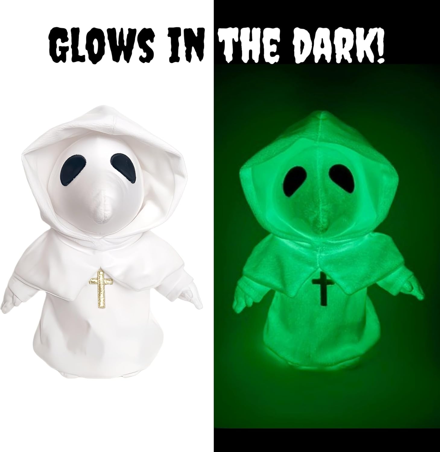 Plague Doctor Plush Toy - 10” Glow in The Dark Stuffed Animal - Cute Spooky White Horror Plush - Soft Monster Creepy Plushies - Ideal for Adults or Kids