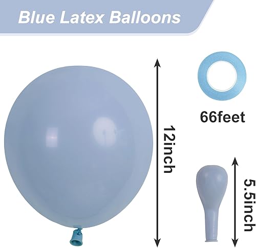 Miniatura 2 de RUBFAC 65 globos de látex azul polvoriento, globos de fiesta de helio de 12 pulgadas con cinta para boda, cumpleaños, graduación, baby shower,