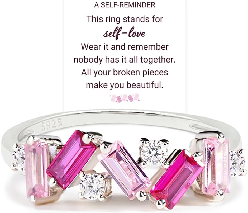 Nobody Has It All Together Pink Band Ring for women, S925 Plated with 14K White Gold Irregular Pink Self Love Ring, All Your Broken Pieces Make You Beautiful, Pink Jewelry Gift for women