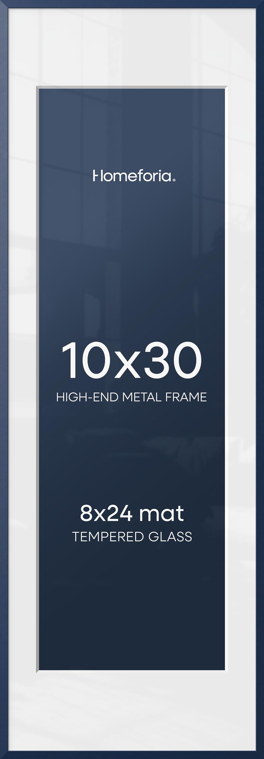Homeforia 10x30 Blue Picture Frame, High-End Metal, 8x24 Mat, Glass | High End Aluminum, Tempered Glass, Acid-Free 8x24 Removable Mat, 10x30 in Edge-to-Edge Display 30x10, Wall Kit, Set Of 1