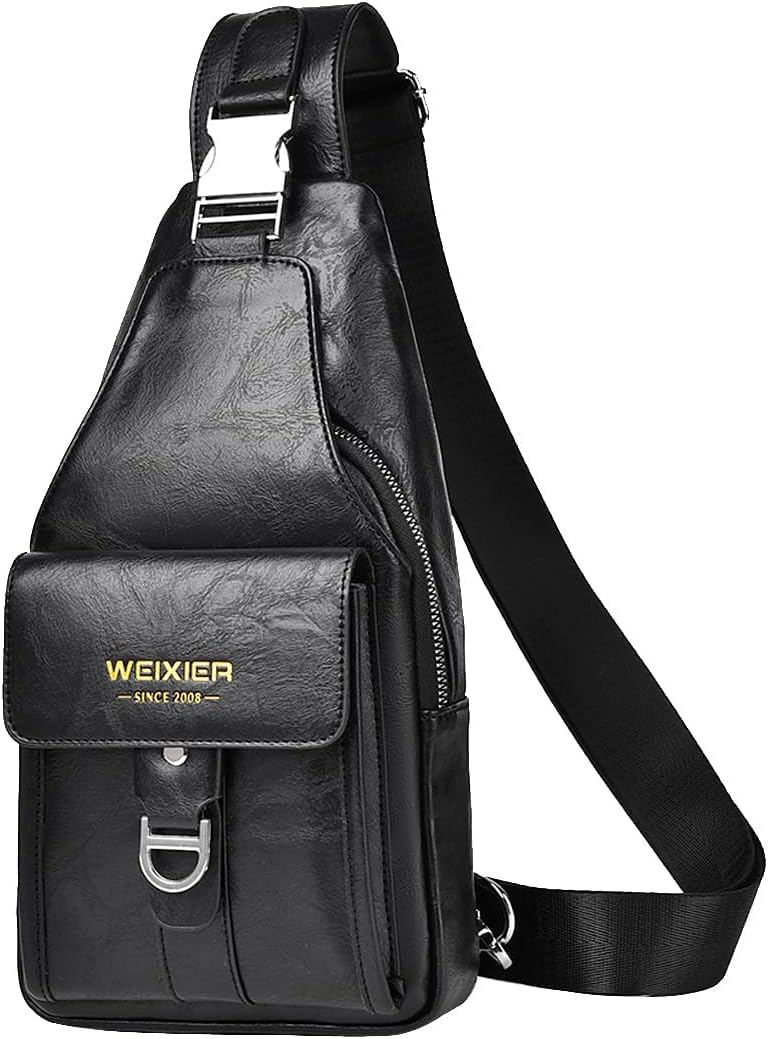 PU Leather Sling Bag for Men - Waterproof, Lightweight, Crossbody Chest Bag for Hiking & Cycling