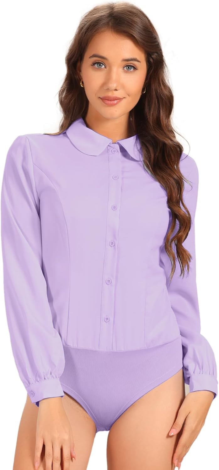 Allegra K Women's Peter Pan Collar Shirt Long Sleeve Business Work Tops Button Up Bodysuit