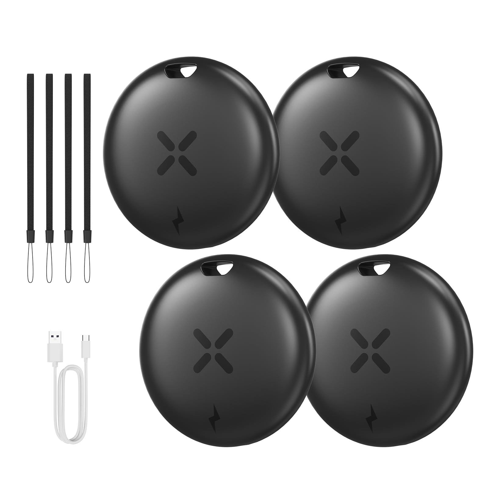 Smart Tracker Tag 4 Pezzi - Ricarica USB-C Localizzatori GPS Compatibile con Apple Dov'è (Solo iOS), per Portafogli, Chiavi, Zaini, Bagagli, Segnale Acustico, Posizionamento Globale, Nero
